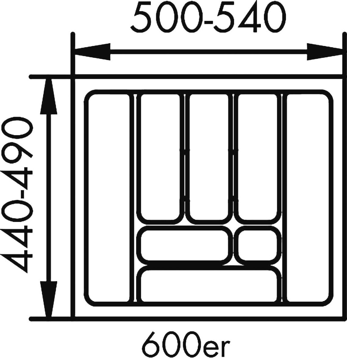 Bestekbak voor 60 cm lade - 1 stuk - Snijbaar van 500 tot 540 mm breed