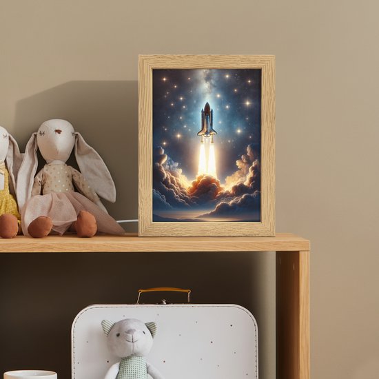 Nachtlampje 15x20 cm - Kinder lampje - Ruimtevaart - Raket - Space - Sterren - Tafellamp kinderkamer - Slaapkamer lamp - Bedlamp kinderen - Kinderlampje stopcontact - Wandlamp babykamer - Nachtlampjes van Merkloos — afbeelding 3