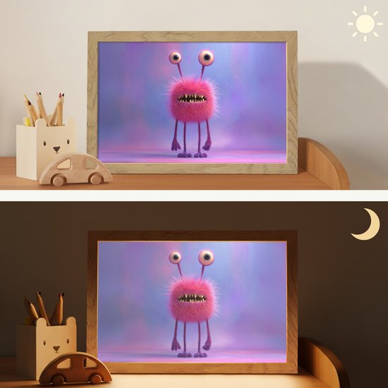 Nachtlampje 30x20 cm - Kinder lampje - Monster - Roze - Paars - Tafellamp kinderkamer - Slaapkamer lamp - Bedlamp kinderen - Kinderlampje stopcontact - Wandlamp babykamer - Nachtlampjes van Merkloos — afbeelding 4