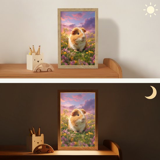 Nachtlampje 20x30 cm - Kinder lampje - Cavia - Kleurrijk - Bloemen - Tafellamp kinderkamer - Slaapkamer lamp - Bedlamp kinderen - Kinderlampje stopcontact - Wandlamp babykamer - Nachtlampjes van Merkloos — afbeelding 4