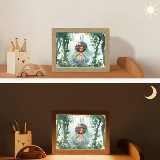 Nachtlampje 20x15 cm - Kinder lampje - Prinses - Kasteel - Meiden - Bloemen - Tafellamp kinderkamer - Slaapkamer lamp - Bedlamp kinderen - Kinderlampje stopcontact - Wandlamp babykamer - Nachtlampjes van DecoAction — afbeelding 4