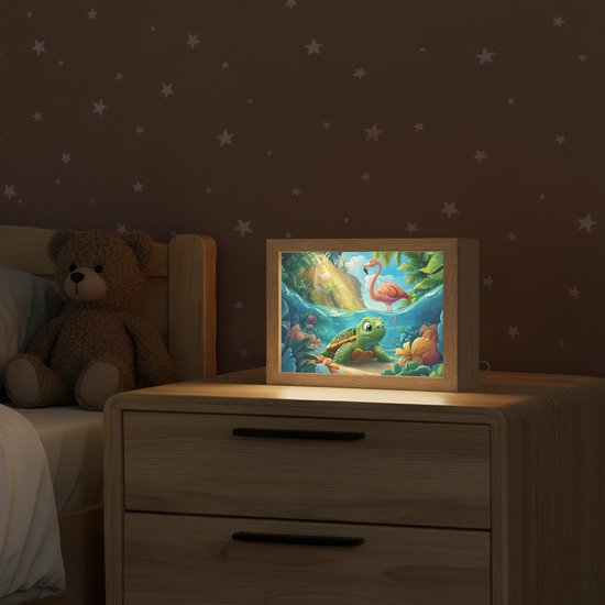 Nachtlampje 20x15 cm - Kinder lampje - Schildpad - Flamingo - Tropisch - Oceaan - Tafellamp kinderkamer - Slaapkamer lamp - Bedlamp kinderen - Kinderlampje stopcontact - Wandlamp babykamer - Nachtlampjes van OnlyWow — afbeelding 2