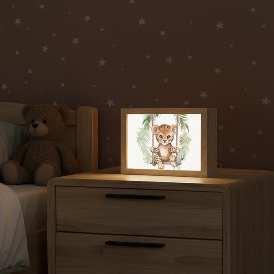 Nachtlampje 20x15 cm - Kinder lampje - Luipaard - Dier - Kinderen - Jungle - Tafellamp kinderkamer - Slaapkamer lamp - Bedlamp kinderen - Kinderlampje stopcontact - Wandlamp babykamer - Nachtlampjes van OnlyWow — afbeelding 2