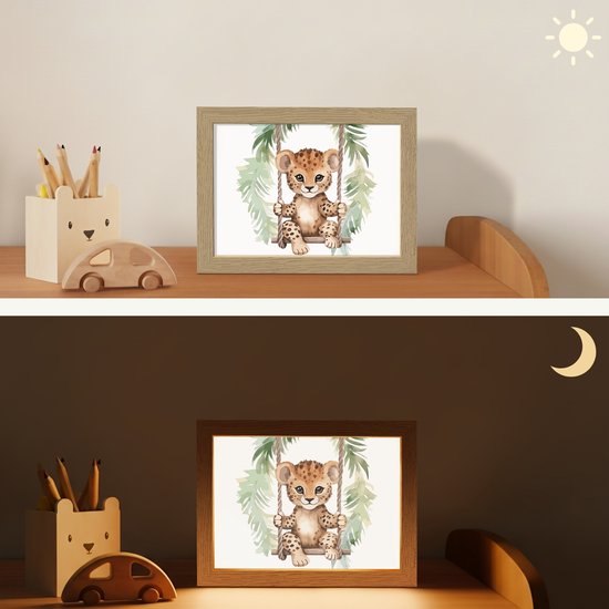 Nachtlampje 20x15 cm - Kinder lampje - Luipaard - Dier - Kinderen - Jungle - Tafellamp kinderkamer - Slaapkamer lamp - Bedlamp kinderen - Kinderlampje stopcontact - Wandlamp babykamer - Nachtlampjes van OnlyWow — afbeelding 4