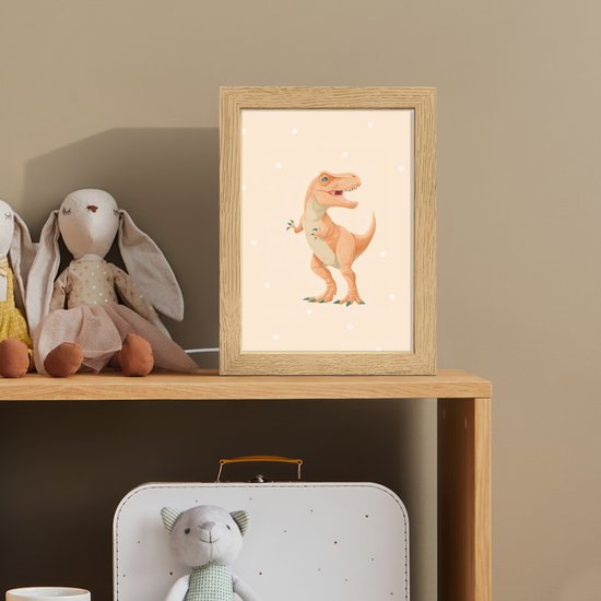 Nachtlampje 15x20 cm - Kinder lampje - Dino - T-Rex - Oranje - Stippen - Tafellamp kinderkamer - Slaapkamer lamp - Bedlamp kinderen - Kinderlampje stopcontact - Wandlamp babykamer - Nachtlampjes van Merkloos — afbeelding 3