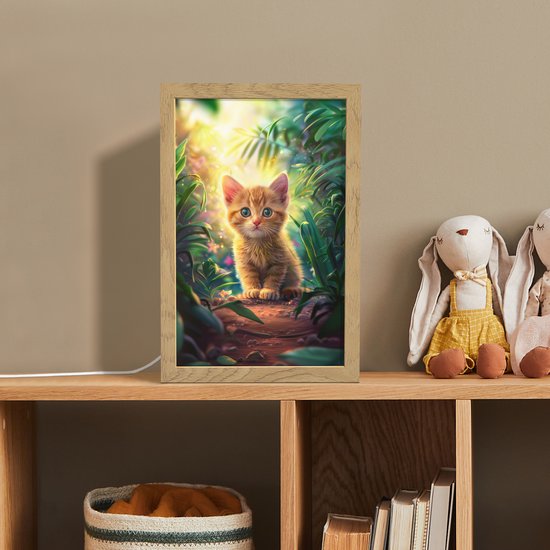 Nachtlampje 20x30 cm - Kinder lampje - Kat - Huisdier - Natuur - Tafellamp kinderkamer - Slaapkamer lamp - Bedlamp kinderen - Kinderlampje stopcontact - Wandlamp babykamer - Nachtlampjes van Merkloos — afbeelding 3