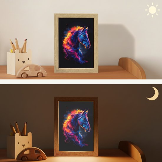 Nachtlampje 15x20 cm - Kinder lampje - Paard - Dier - Rook - Zwart - Kleuren - Tafellamp kinderkamer - Slaapkamer lamp - Bedlamp kinderen - Kinderlampje stopcontact - Wandlamp babykamer - Nachtlampjes van Merkloos — afbeelding 4