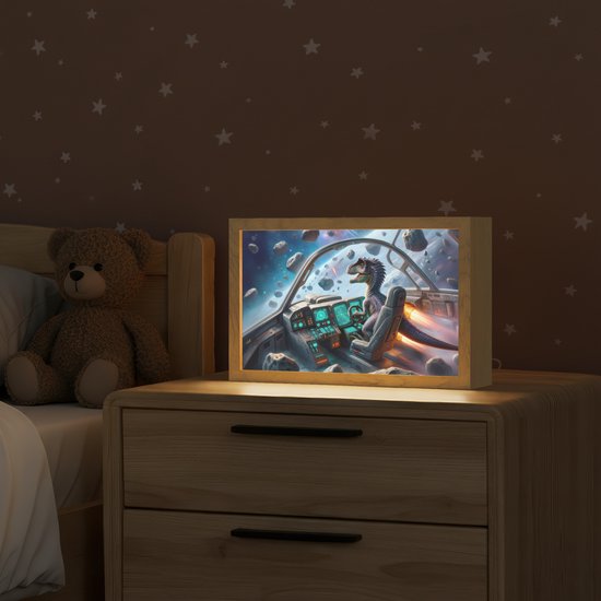 Nachtlampje 30x20 cm - Kinder lampje - Dino - Ruimte - Jongens - Tafellamp kinderkamer - Slaapkamer lamp - Bedlamp kinderen - Kinderlampje stopcontact - Wandlamp babykamer - Nachtlampjes van DecoAction — afbeelding 2