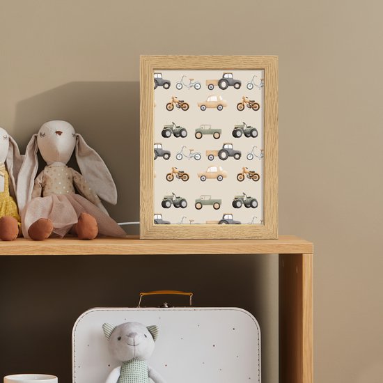 Nachtlampje 15x20 cm - Kinder lampje - Retro - voertuigen - patroon - Tafellamp kinderkamer - Slaapkamer lamp - Bedlamp kinderen - Kinderlampje stopcontact - Wandlamp babykamer - Nachtlampjes van Merkloos — afbeelding 3