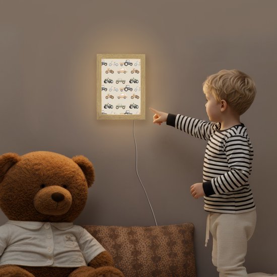 Nachtlampje 15x20 cm - Kinder lampje - Retro - voertuigen - patroon - Tafellamp kinderkamer - Slaapkamer lamp - Bedlamp kinderen - Kinderlampje stopcontact - Wandlamp babykamer - Nachtlampjes van Merkloos — afbeelding 5