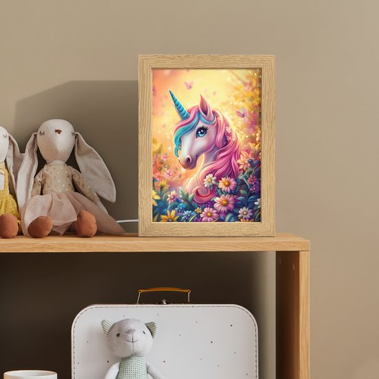 Nachtlampje 15x20 cm - Kinder lamp - Eenhoorn - Roze - Kleurrijk - Sprookjesbos - Tafellamp kinderkamer - Slaapkamer lamp - Bedlamp kinderen - Kinderlampje stopcontact - Wandlamp babykamer - Nachtlampjes van Merkloos — afbeelding 3