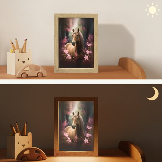 Nachtlampje 15x20 cm - Kinder lamp - Paard - Bloemen - Roze - Natuur - Bos - Tafellamp kinderkamer - Slaapkamer lamp - Bedlamp kinderen - Kinderlampje stopcontact - Wandlamp babykamer - Nachtlampjes van Merkloos — afbeelding 4