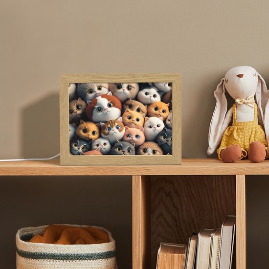 Nachtlampje 20x15 cm - Kinder lamp - Poes - Kat - Design - Bruin - Grijs - Kids - Tafellamp kinderkamer - Slaapkamer lamp - Bedlamp kinderen - Kinderlampje stopcontact - Wandlamp babykamer - Nachtlampjes van Merkloos — afbeelding 3