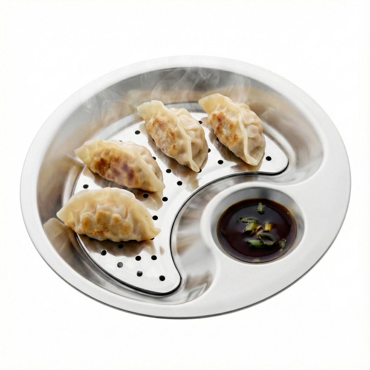YUGN Dumpling Serveerschaal - Knoedel Serveerplaat - Roestvrij Staal - 28 cm - Inclusief eBook