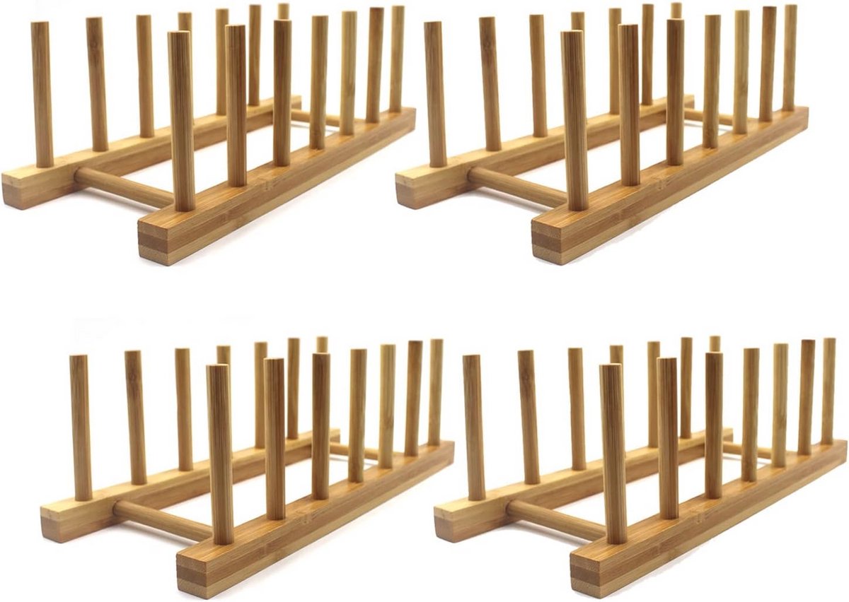 Bamboe Houten Bordenrekken - Schotel Standhouder en Keuken Organizer (Pack van 4)