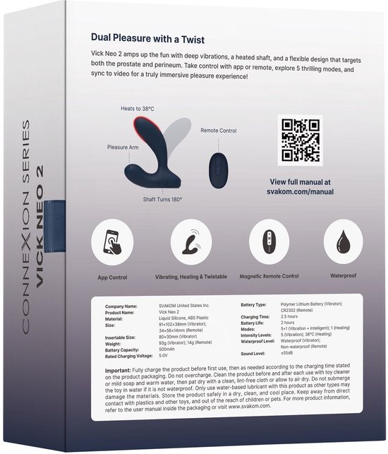 SVAKOM - Vibromasseur Prostatique Vick Neo 2 - Bleu