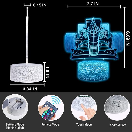 3D Illusie Tafellamp Race Car - Lichtgevend Decoratie Licht met 16 Kleuren Verandering en Afstandsbediening — afbeelding 2