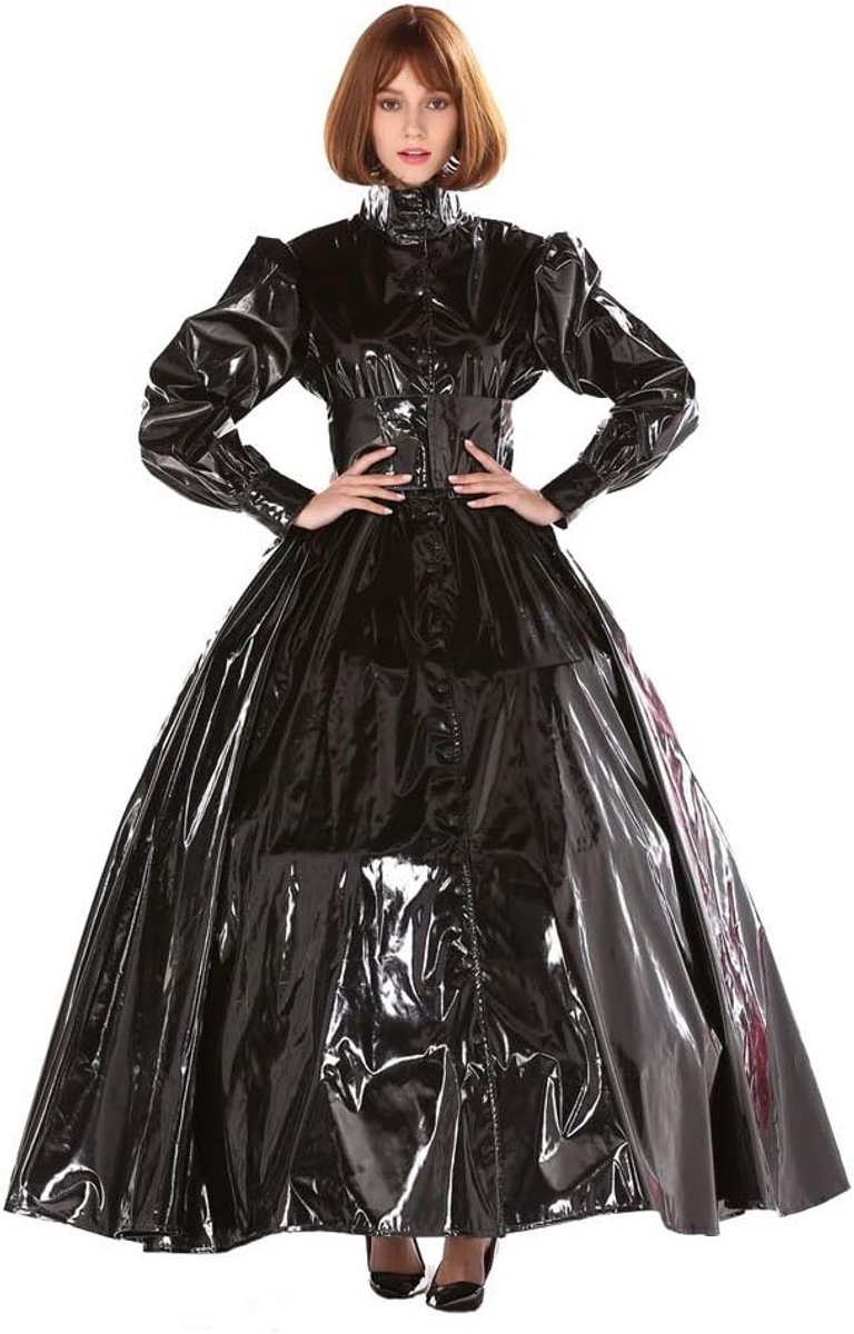 Stoere Zwarte PVC Baljurk voor Gothic en Punk Stijl