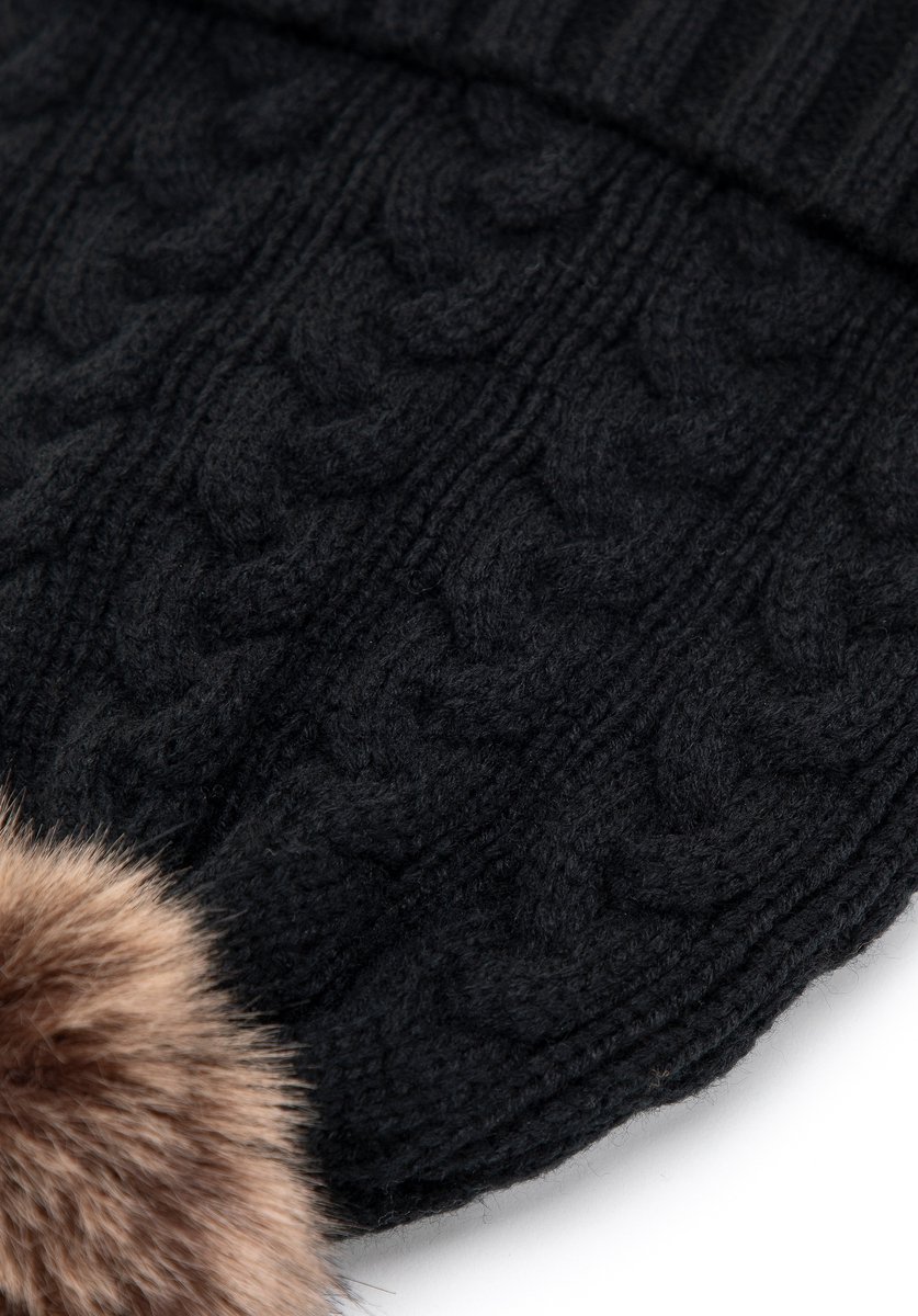 Wittchen - Dames Beanie - Gevlochten - Zwart - Pompom