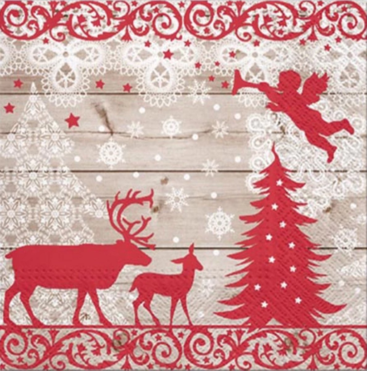 20 x Kerst Servetten 3-laags 1/4 vouw 33 cm x 33 cm "Elk in love" papier