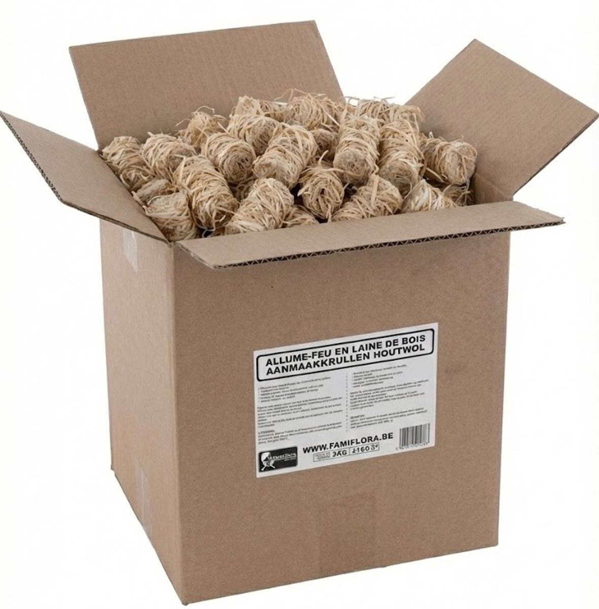 Famiflora aanmaakkrullen Houtwol 2kg (160 stuks) - Snel Vuur - Natuurlijk - Veilig & Gemakkelijk - Brandt snel zodat je direct van warmte of BBQ kunt genieten