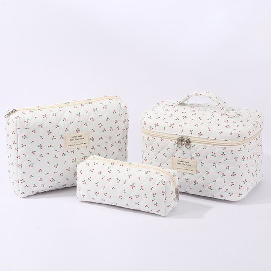 3-delige make-uptasjes set, katoenen make-uptasje, make-uptasje voor op reis - make-upzakje, toilettas met bloemenpatroon