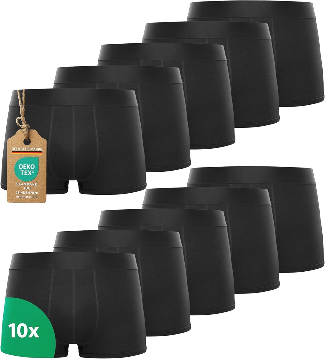 Heren Boxershorts Set van 10, Katoen, Ademend Ondergoed, Zwart