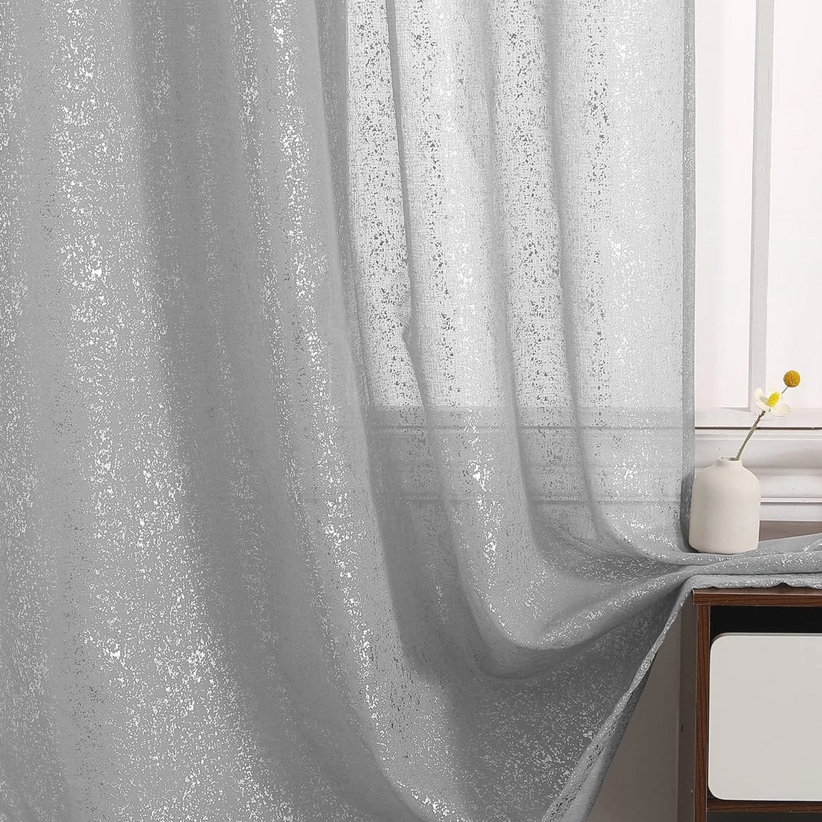 Transparante netgordijnen met metallic glitter stippen - privacy gordijnen voor slaapkamer 117 x 137 cm