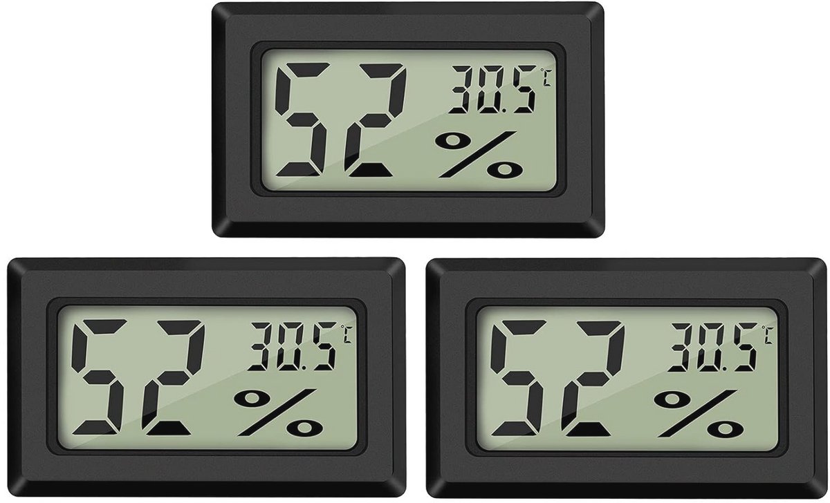 Digitale Minithermometer en Hygrometer met LCD-scherm -12,5 cm, 3 Stuks voor Koelkast en Aquarium
