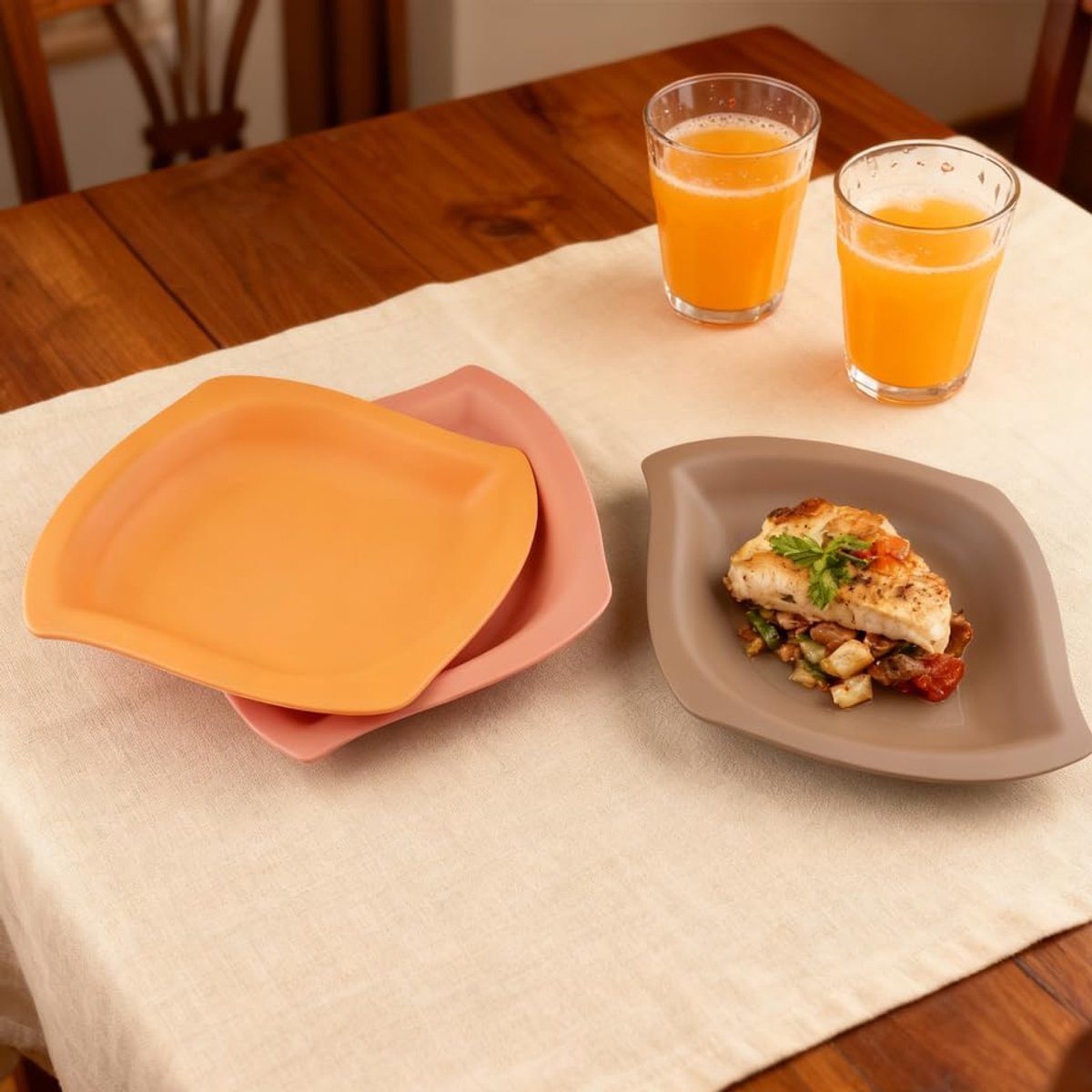 Candala Set van 6 dinerborden, campingborden, plastic set, onbreekbare dinerborden, herbruikbare borden, veilig en lichtgewicht bord, magnetron- en vaatwasmachinebestendig (6 kleuren)