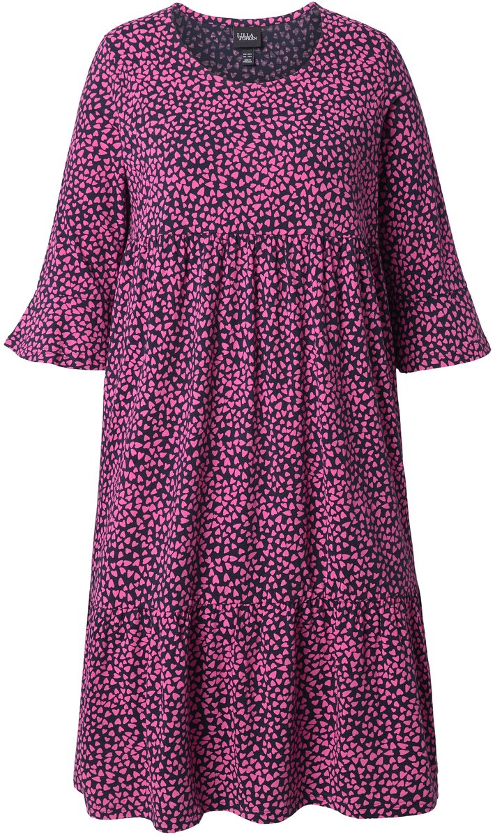 Ulla Popken Dames - Midi-jurk harten A-lijn ronde hals 3/4-mouwen - Marine - Maat 50+