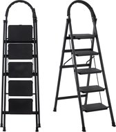 Escabeau de ménage K IKIDO 5 marches - Pliable/repliable - Montable des deux côtés - Escabeau de cuisine ARK10 noir - Hauteur de travail maximale : 3,1 mètre