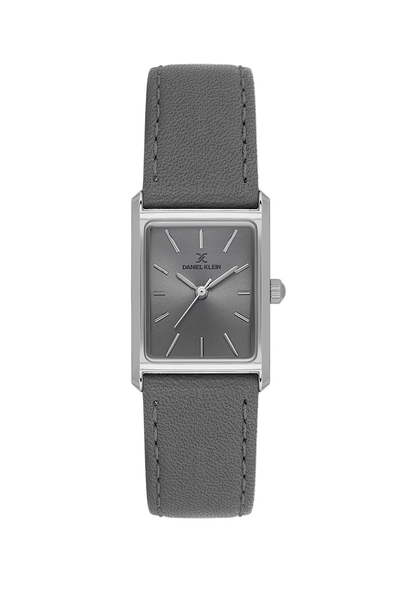 Daniel Klein DK.1.14124-1 - Horloge - Polshorloge - Analoog - Dames - Vrouwen - Leren band - Metaal - Vierkant - Strepen - Grijs - Zilverkleurig - Zwart