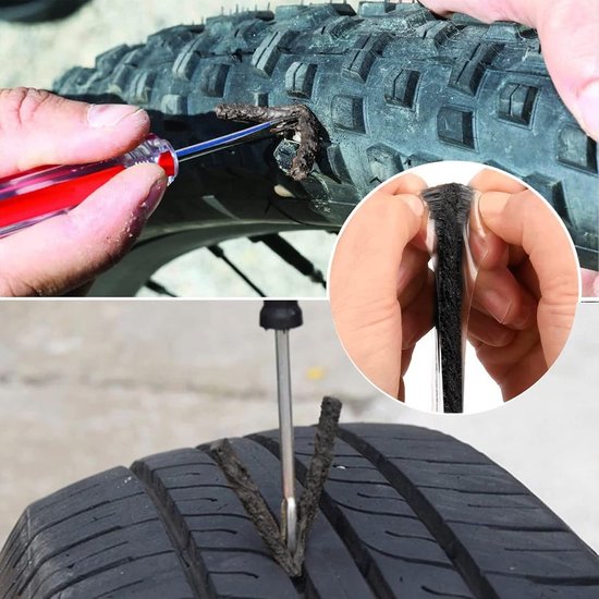 Tubeless Bandenreparatieset - Universele Reparatiestrips voor Auto & Motor - Zwart, 100x3.5mm (50 stuks) — afbeelding 4