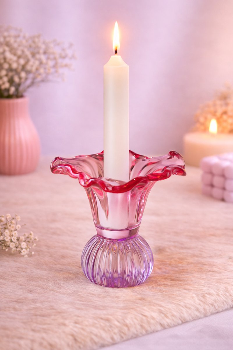 Glazen Kaarshouder – Dubbelzijdig Design | Viva Femme | Kaarsen | Waxinelichthouder | Kandelaar | Decoratie | Cadeau | Wonen | Lente