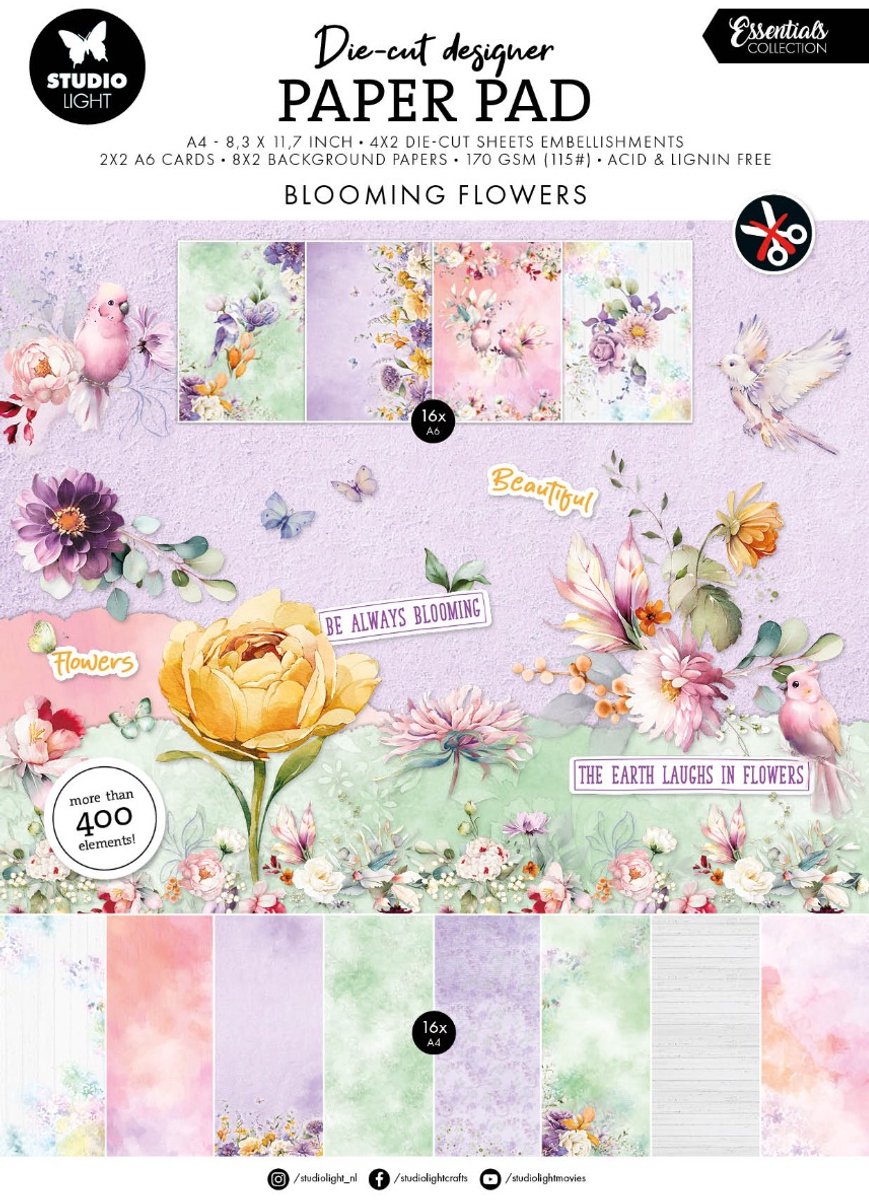 Die-cut Paper Pad Blooming flowers - Essentials nr. 413