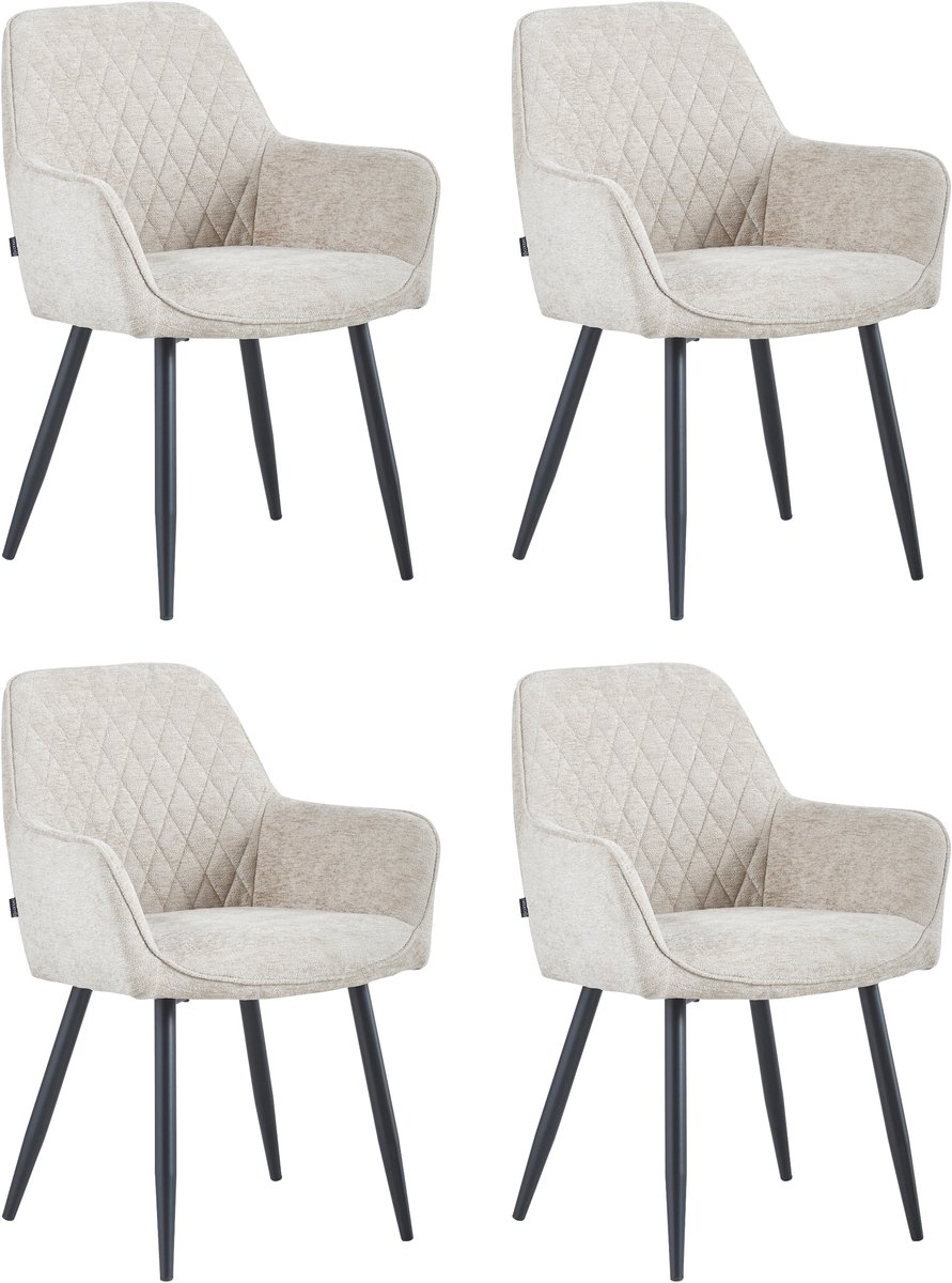 Colenis Beverly Eetkamerstoel - Set Van 4 - Taupe - Chenille Stof - Industrieel