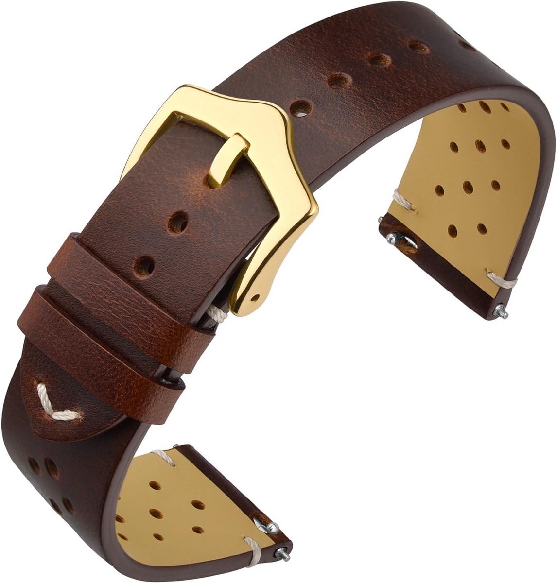 Vintage Leren Horlogeband 18-22mm Vervangbare Armband Snelsluiting