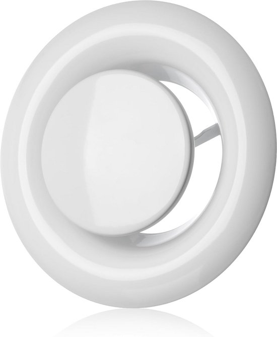 H&C VENT Afvoerluchtklep 125 mm Diameter Wit stalen ronde kap Verstelbare diffusor - HVAC Luchtplaatklep - Afzuigkap Ventilatiepijp Uitlaatluchttoevoersysteemelement