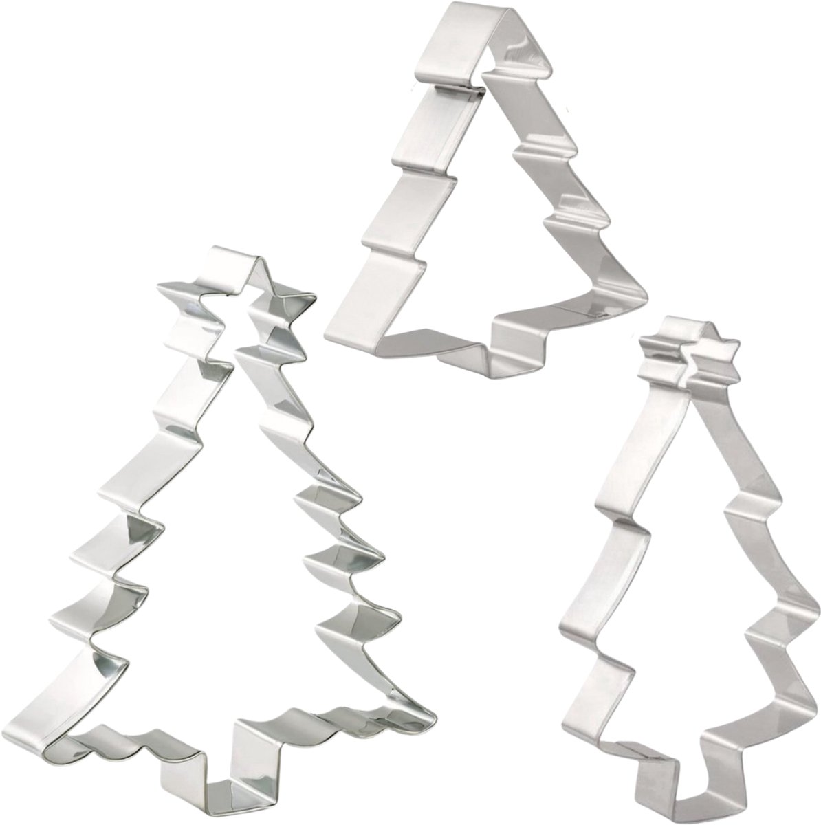 Winkrs | 3x Kerstboom Uitsteekvormen - Set 10 tot 16CM - RVS Metaal - Koekjes bakken met Kerst/Feestdagen - Deeg uitsteken