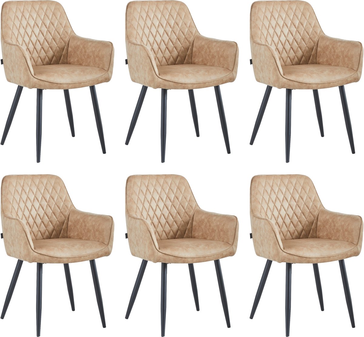 Colenis Beverly Eetkamerstoel – Set van 6 – Sand - Microvezel – Industrieel & Comfortabel - Met Armleuning