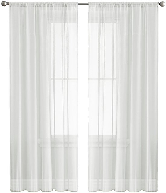Deux rideaux voile transparents - panneaux de fenêtre semi-transparents - rideaux blancs et transparents - légers et doux - 100 x 130 cm - rideaux de cuisine élégants et simples - convient pour salle de bain, chambre à coucher et salon.