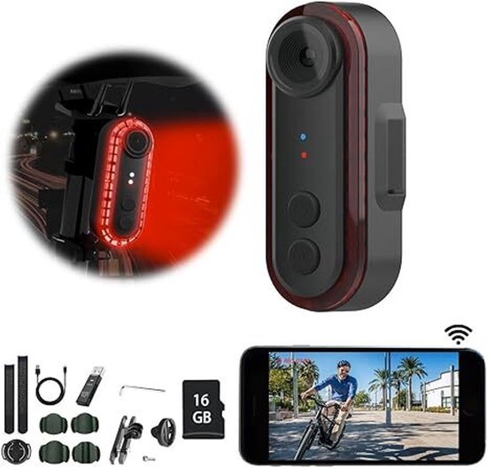 Deze fietsachtercamera met achterlicht, 1080p-resolutie, 150° groothoeklens,...