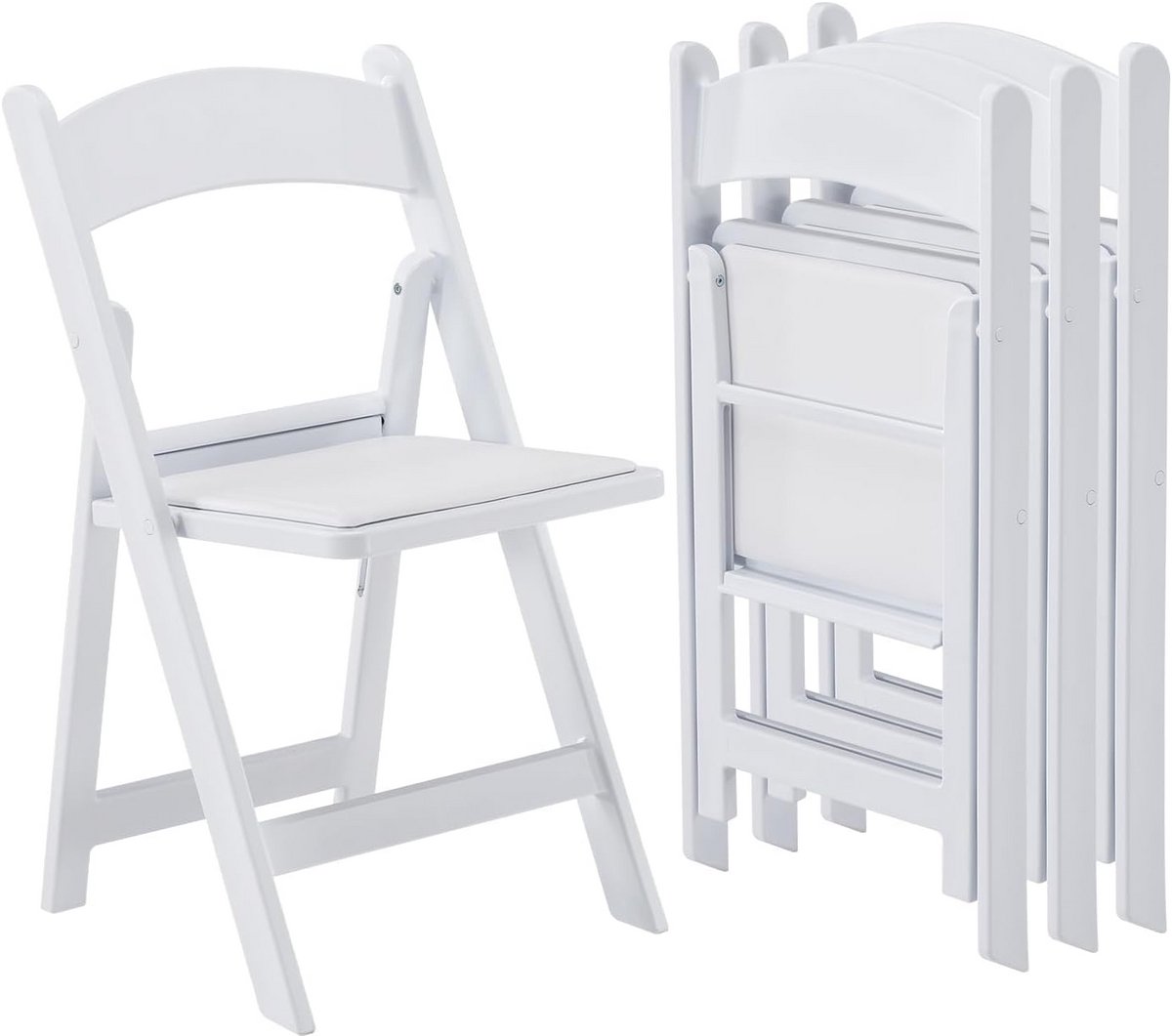 Set van 4 Witte Hars Klapstoelen met Gevoerde Zitting - Binnen en Buiten