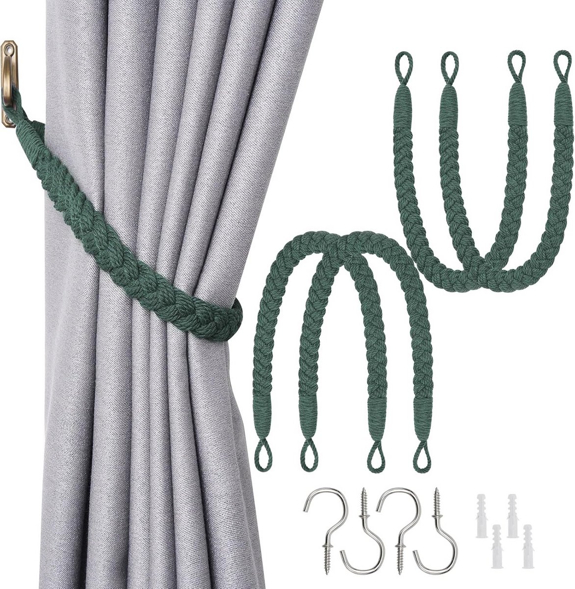 Set van 4 Handgeweven Katoen Touw Gordijn Tassel Haken, Boho Stijl Decoratieve Vouwbanden