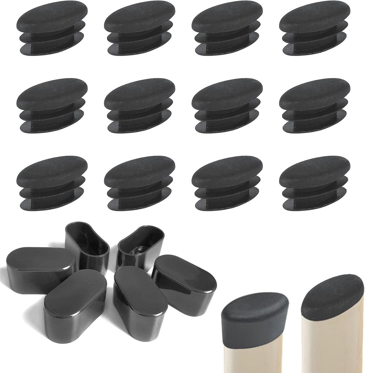 Ovale Siliconen Stoel Been Caps - 15Mm x 30Mm - 50 Stuks Zwart