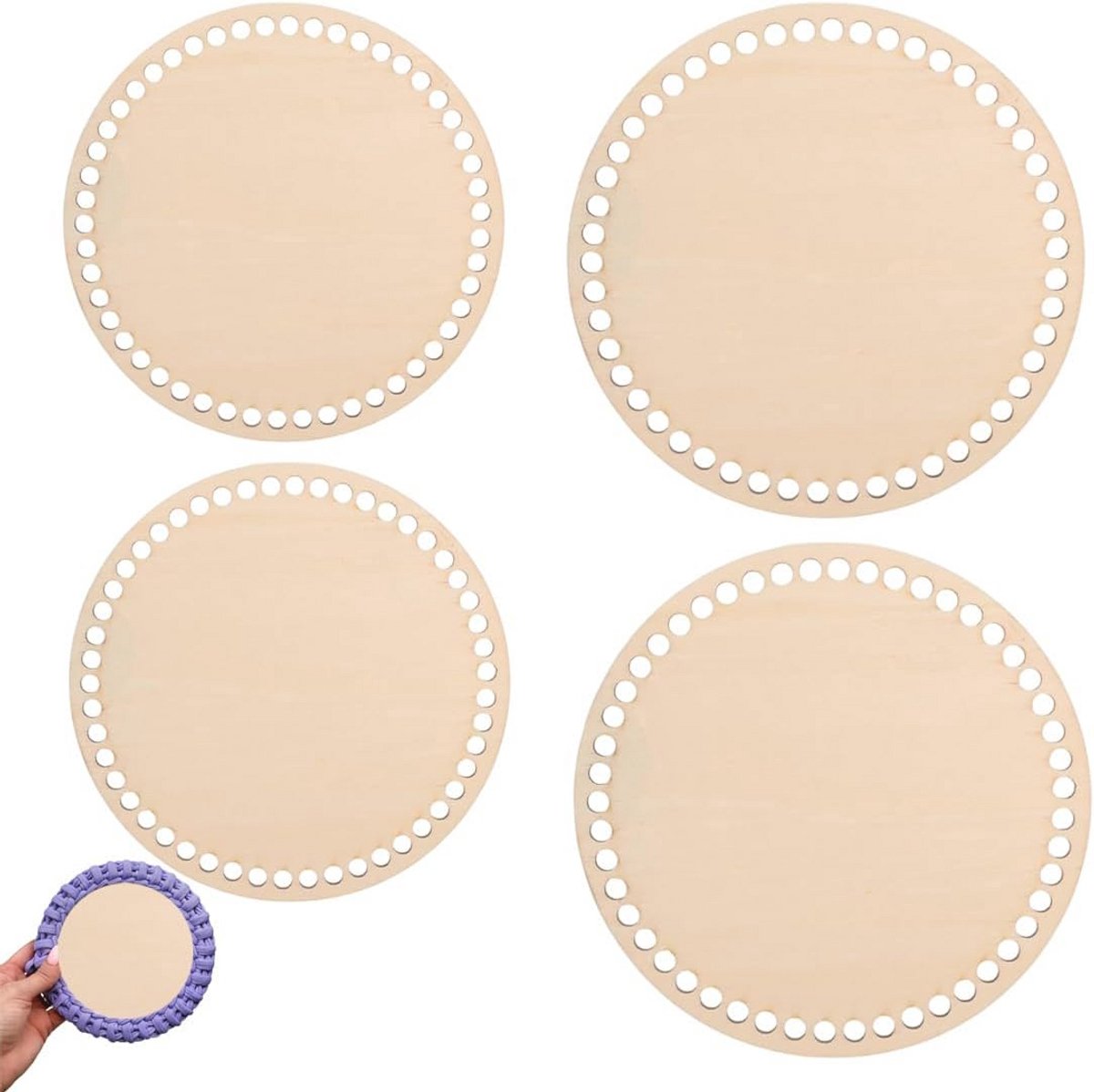 4 Stuks Houten Vloerstandaarden voor Gehaakte Manden en Pothouders - Diameter 15/20 cm