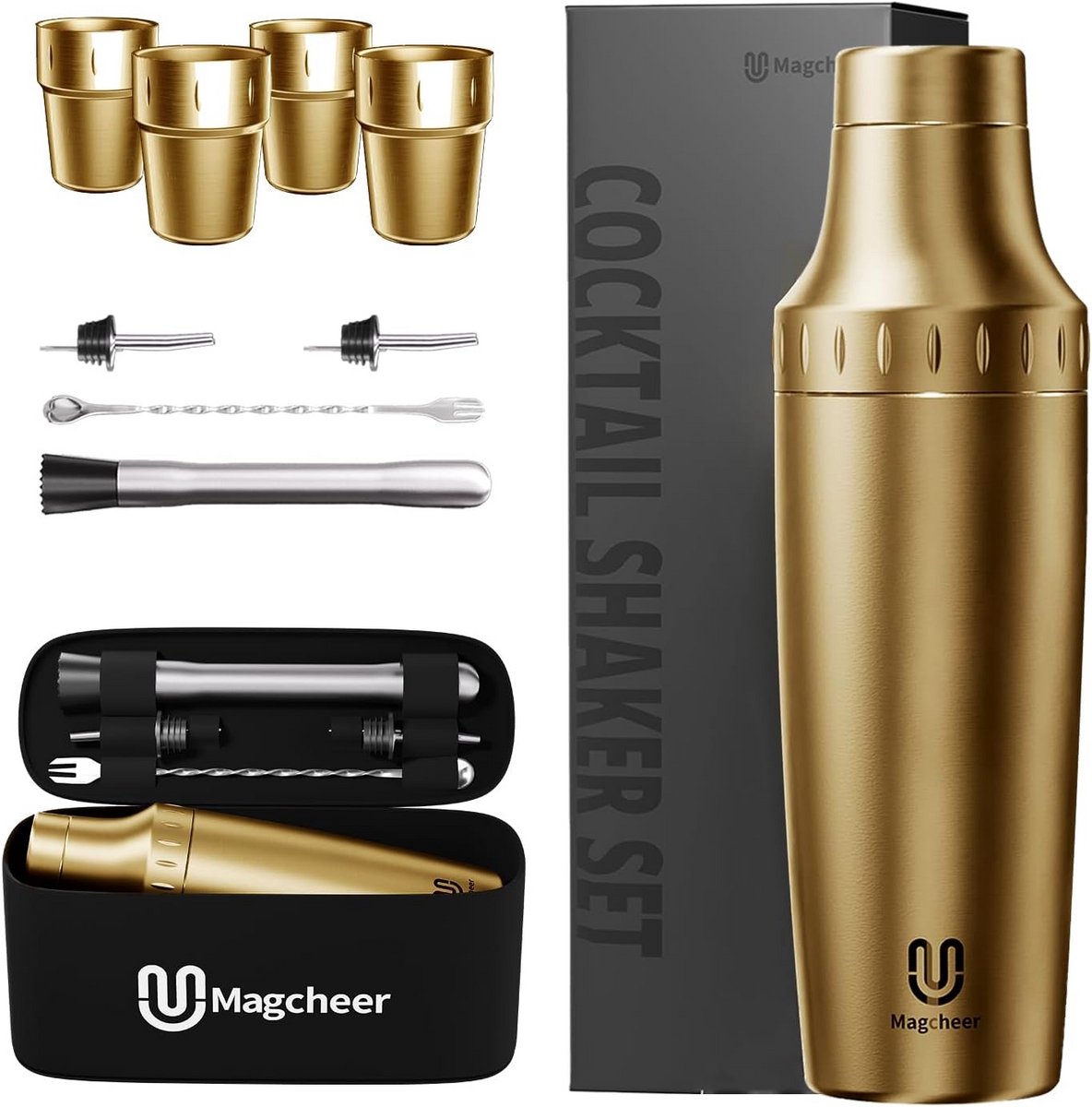 Professionele Cocktail Shaker Set van 850 ml met Dubbele Wand en Bar Accessoires