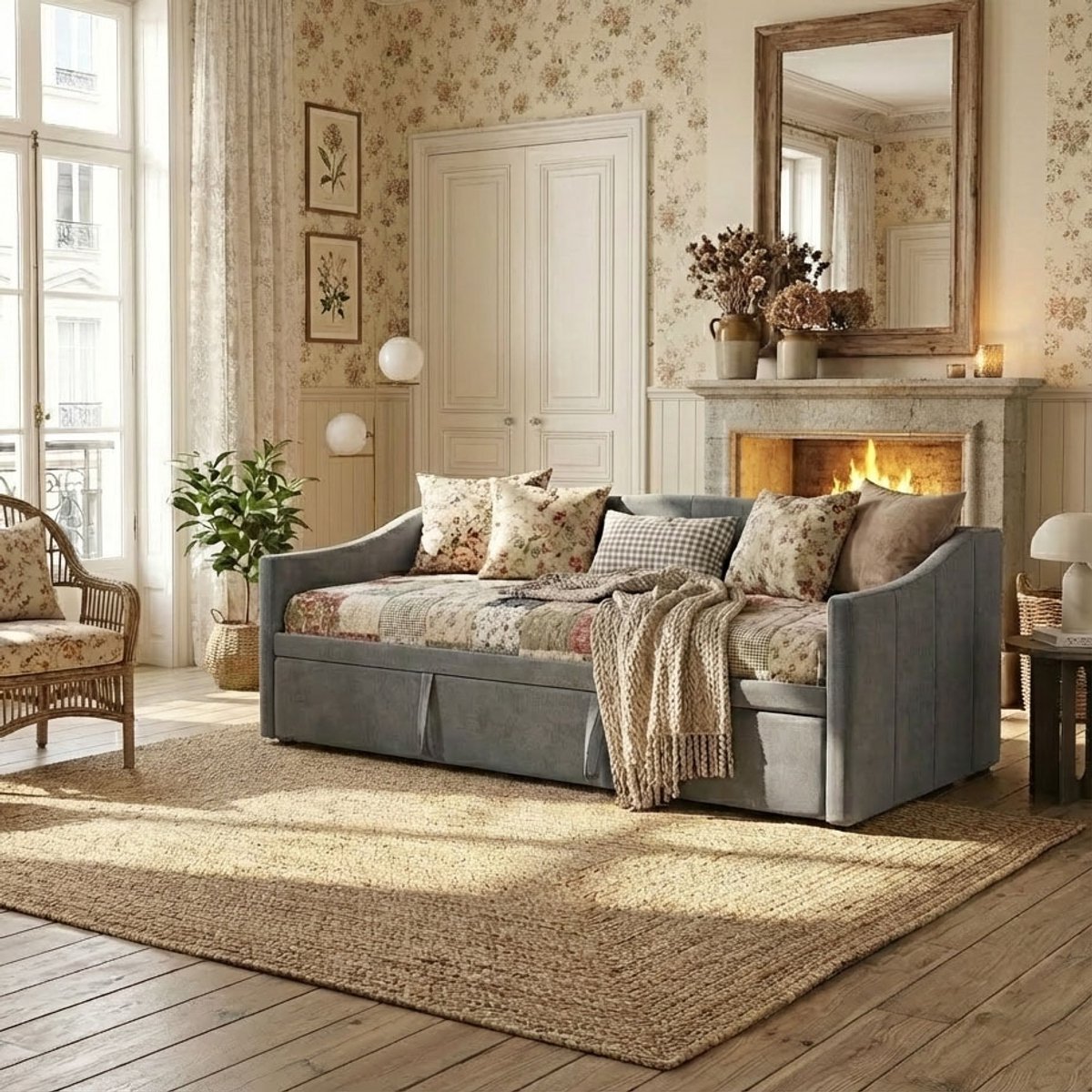 Uitschuifbare Bedbank 90/180x200cm - ADFBL - Grijs Fluweel - 3-in-1 Slaapbank & Logeerbed - Daybed met Lattenbodem - Bankbed voor Kinderkamer & Gastenkamer