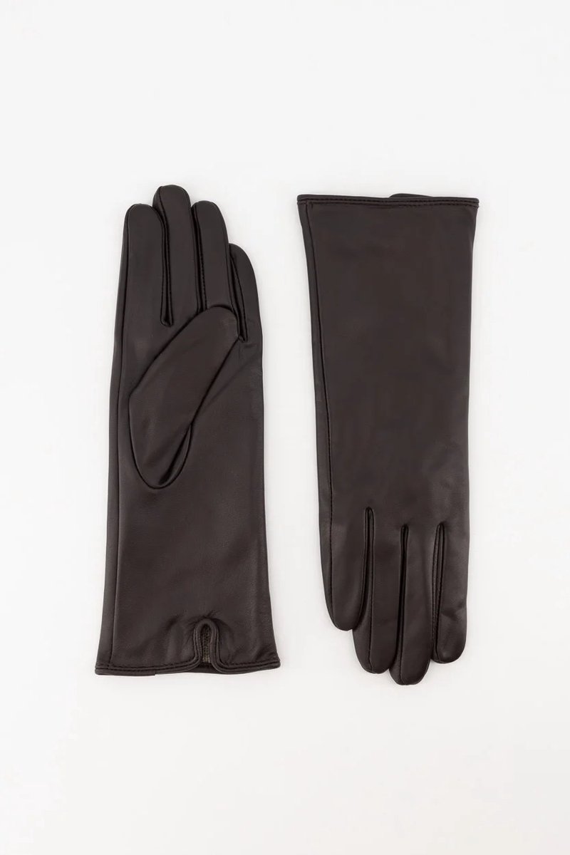 Dameshandschoenen- lams leer - donkerbruin -M/L- lange mouw